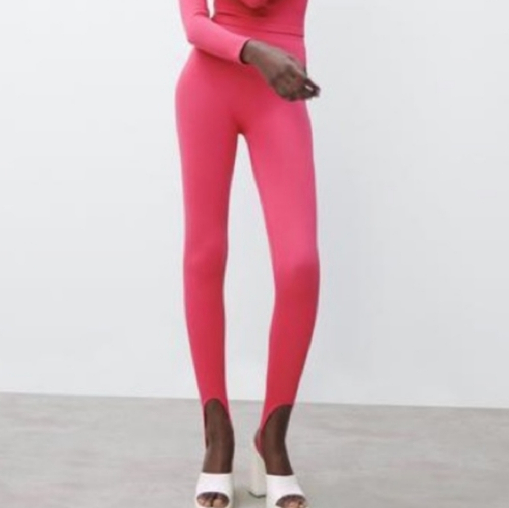 Zara Hot Pink Seamless Stirrup Leggings XS-S